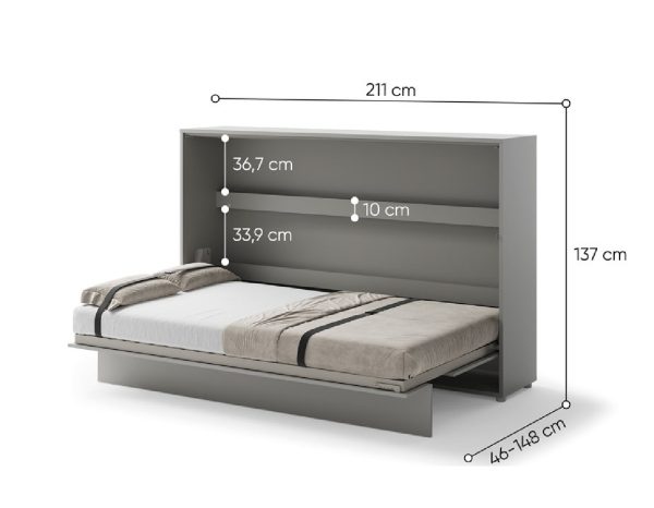 Zidni krevet 120x200 Lenart Bed Concept 05 horizontalni sivi dimenzije