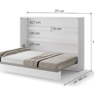 Zidni krevet 140x200 - Lenart Bed Concept 04 - horizontalni bijeli dimenzije