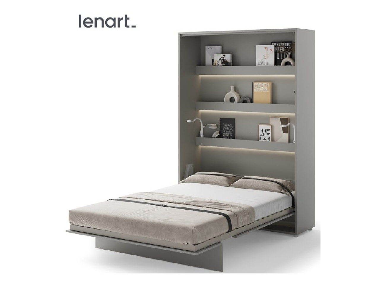Zidni krevet 140x200 - Lenart Bed Concept 01 - vertikalni sivi