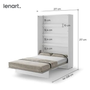 Zidni krevet 140x200 - Lenart Bed Concept 01 - visoki sjaj - vertikalni dimenzije