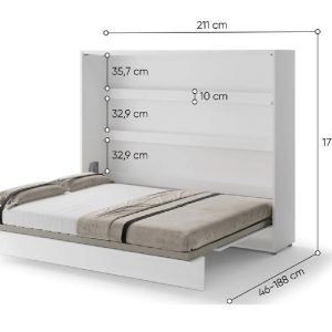 Zidni krevet 160x200 - Lenart Bed Concept 14 - horizontalni bijeli dimenzije