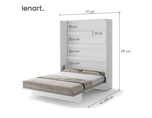 Zidni krevet 160x200 - Lenart Bed Concept 12 - vertikalni bijeli dimenzije