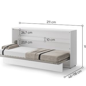 Zidni krevet 90x200 Lenart Bed Concept 06 horizontalni bijela visoki sjaj dimenzije