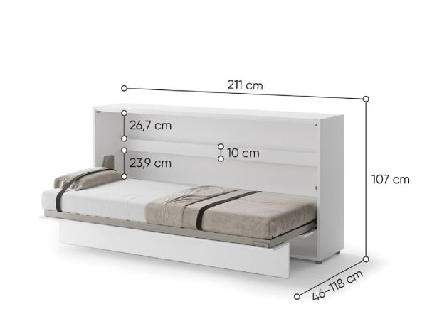 Zidni krevet 90x200 Lenart Bed Concept 06 horizontalni bijela visoki sjaj dimenzije