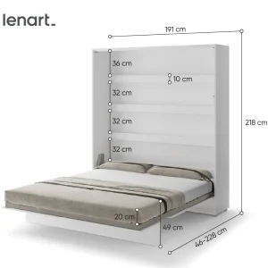 BED CONCEPT BC-13 vertikalni zidni krevet 180x200 s madracem – Bijela - Slika 2