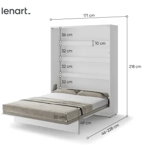 BED CONCEPT BC-12 vertikalni zidni krevet 160x200 s madracem – Siva - Slika 5