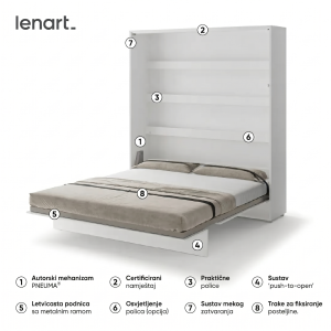 BED CONCEPT BC-03 vertikalni zidni krevet 90x200 s madracem – Kašmir - Slika 5