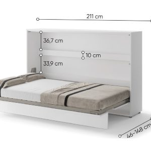 Zidni krevet 120x200 Lenart Bed Concept 05 horizontalni bijela visoki sjaj dimenzije