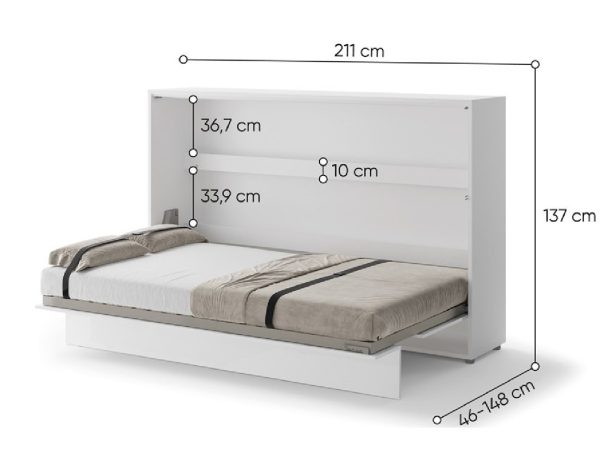 Zidni krevet 120x200 Lenart Bed Concept 05 horizontalni bijela visoki sjaj dimenzije