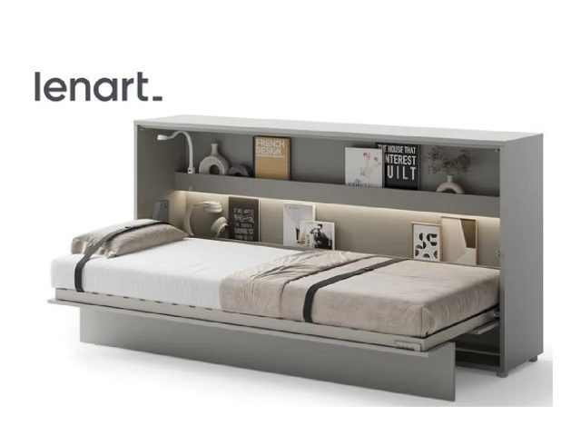 Zidni krevet 90x200 - Lenart Bed Concept 03 - Horizontalni sivi