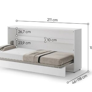 Zidni krevet 90x200 - Lenart Bed Concept 03 - Horizontalni bijeli dimenzije