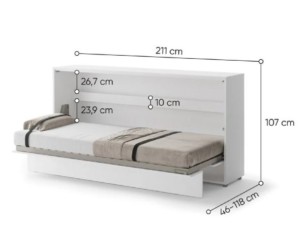 Zidni krevet 90x200 - Lenart Bed Concept 03 - Horizontalni bijeli dimenzije