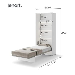 Zidni krevet 90×200 - Lenart Bed Concept 03 - visoki sjaj - vertikalni dimenzije