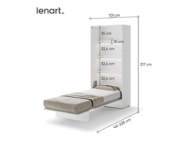 Zidni krevet 90×200 - Lenart Bed Concept 03 - visoki sjaj - vertikalni dimenzije