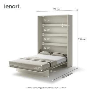 BED CONCEPT BC-01 vertikalni zidni krevet 140x200 s madracem – Kašmir - Slika 4