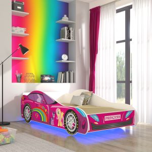Dječji krevet ROZI AUTO s madracem i LED rasvjetom 160x80 - Slika 1