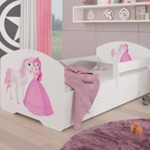 Dječji krevet PEPE PRINCEZA I KONJ s madracem, ogradom i ladicom 140x70 - Slika 1